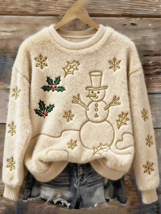 Women's Christmas Art Print Casual Flannel Sweater