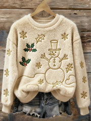 Women's Christmas Art Print Casual Flannel Sweater