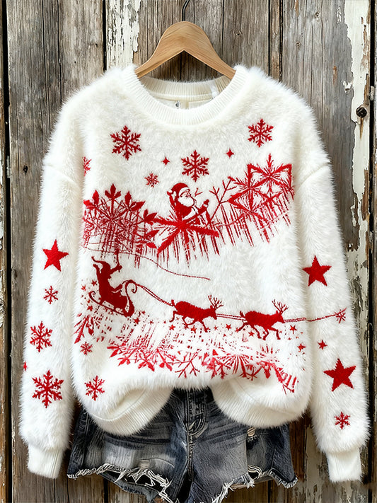 Women's Christmas Art Print Casual Flannel Sweater