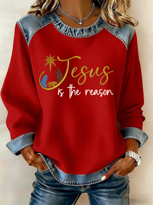 Women's Christmas Belief Print Waffle Sweatshirt