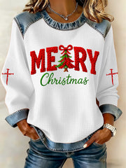 Women's Christmas Belief Print Waffle Sweatshirt