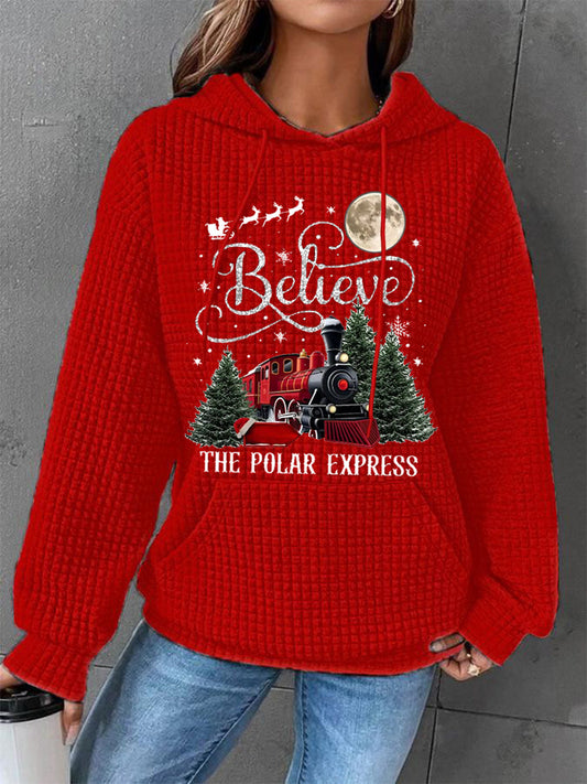 Women's Christmas Believe The Polar Express Casual Waffle Hoodie