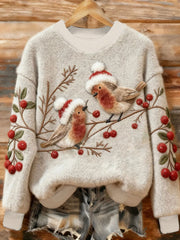 Women's Christmas Hat Cardinal Print Flannel Hoodie