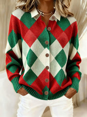 Women's Retro Christmas Plaid Art Print Casual Cardigan