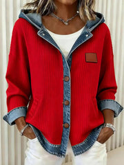 Women's Fashion Patchwork Design Hooded Cardigan