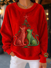 Women's Christmas Tree Cats Fleece Sweatshirts