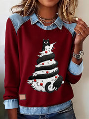 Women's Cute Christmas Cat Print Casual Top