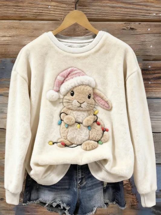 Women's Christmas Cute Animal Art Print Casual Flannel Sweater