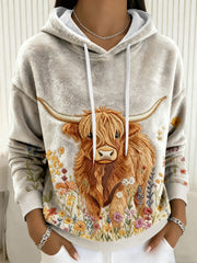 Women's Christmas Highland Cow Flannel Hoodie