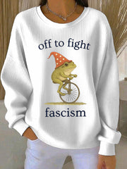 Women's Portland Frog Off To Fight Aunt Tifa Christmas Art Print  Ribbed Round-Neck Sweatshirt