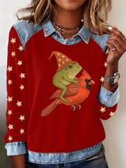Women's Frog Cardinal Christmas Art Print Sweatshirt