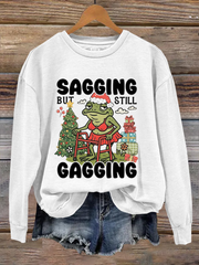 Women's Sagging But Still Gagging Funny Frog Christmas Art Print polyester sweatshirt