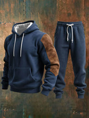 Men's Retro Casual Color Block Hoodie Set