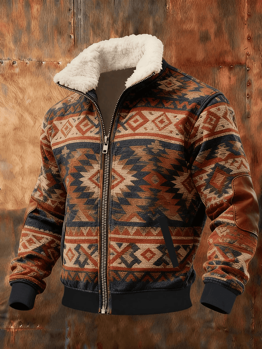 Men's Retro Western Fur Collar Zip-Up Jacket