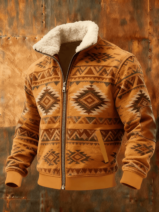 Men's Retro Western Fur Collar Zip-Up Jacket