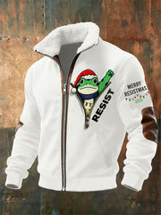 Men's Merry Resistmas Resist Frog Fur Collar Zip-Up Jacket