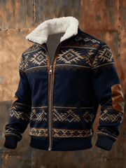 Men's Retro Western Fur Collar Zip-Up Jacket