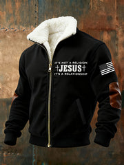 Men's It's Not a Religion It's a Relationship Faith Cross Plush Zip-Up Sweatshirt