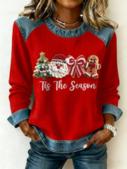 Women's Merry Christmas Denim Patchwork Top