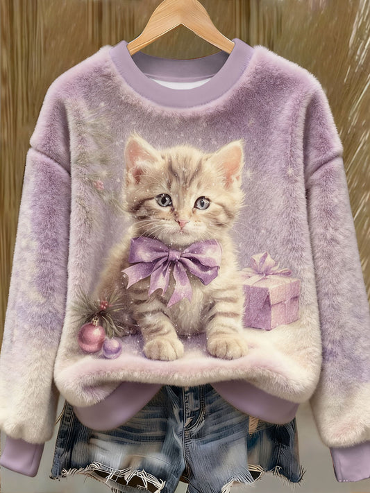 Women's Purple Art Christmas Alzheimer's Awareness Printed Sweatshirt