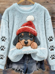 Women's Christmas Cute Dog And Paw Art  Flannel Hoodie