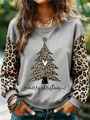 Women's Leopard Christmas Tree Print Casual Sweatshirt