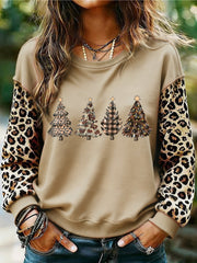 Women's Leopard Christmas Tree Print Casual Sweatshirt