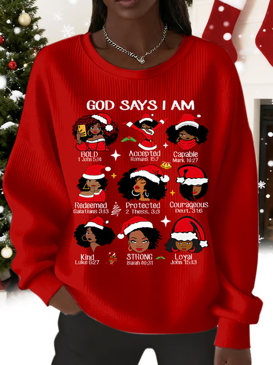 Women's Christmas Red Print Sweatshirt