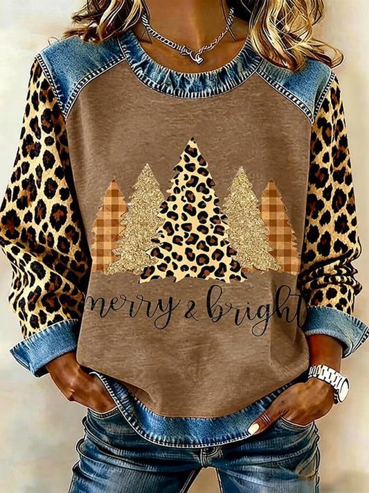 Women's Retro Christmas Season Artistic Pattern Patchwork Casual Sweatshirt
