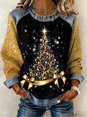 Women's Christmas Pattern Patchwork Art Sweatshirt