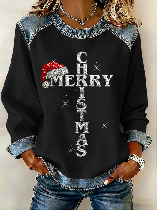 Women's Christmas Belief Pattern Patchwork Art Sweatshirt