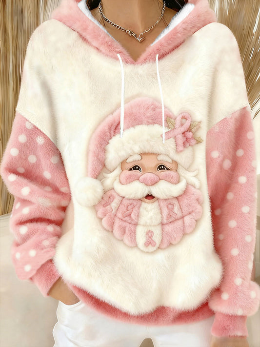 Women's Pink Santa Claus Flannel Hoodie
