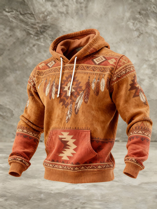 Men's Vintage Western Printed Casual Hoodie