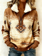 Women's Vintage Western Printed Casual Composite Fleece Hoodie