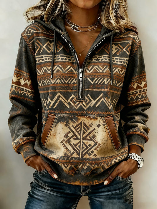 Women's Vintage Western Printed Casual Hoodie