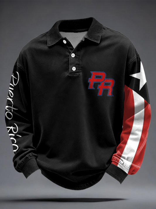 Men's Puerto Rico Flag Printed Casual Tops