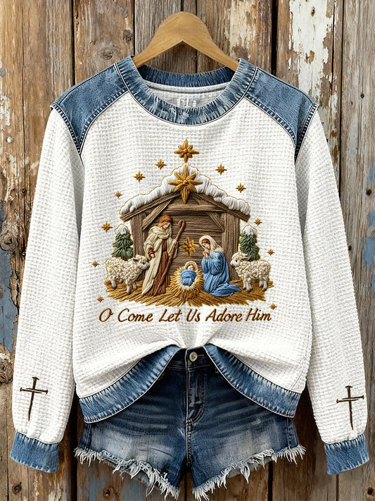 Women's Nativity Denim Patchwork Top