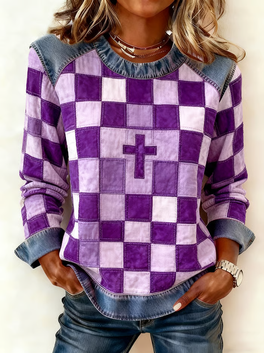 Women's Winter Faith Imitation Denim Print Top