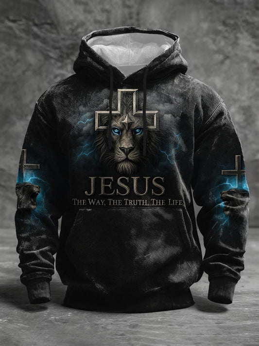 Men's Jesus The Way The Truth The Life Lion Print Casual Hoodie