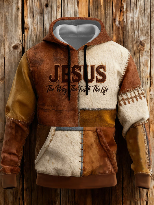 Men's Vintage Jesus The Way The Truth The Life Cross Hoodie with Pockets