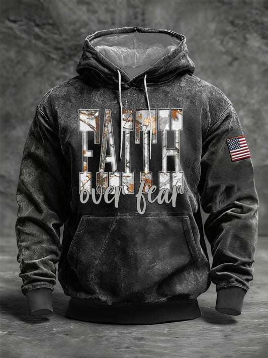 Men's Faith Over Fear Oversized Drop-Shoulder Hoodie with Pockets