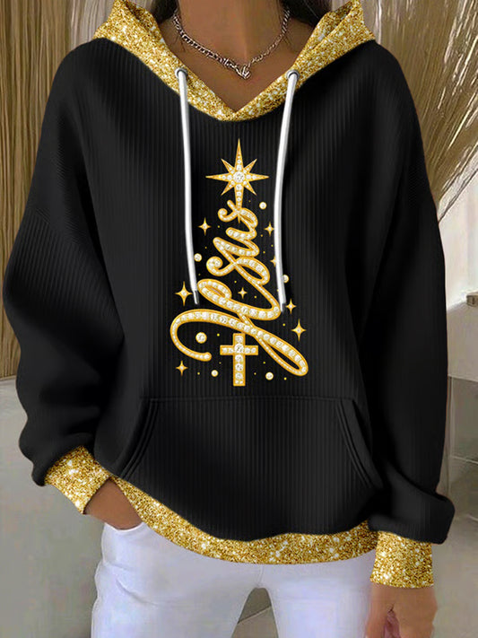 Women's Merry Christmas Christmas Tree Jesus Cross Hoodie