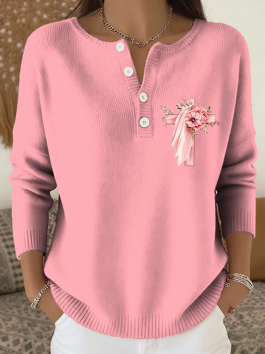 Women's Casual Faith Button Knitted Top