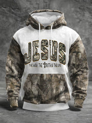 Men's Jesus The Way The Truth The Life Forest Camouflage Print Casual Hoodie