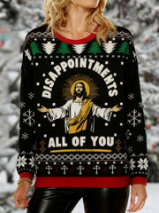 Women's Funny Jesus Disappointments All Of You Ugly Christmas Print Casual Sweater