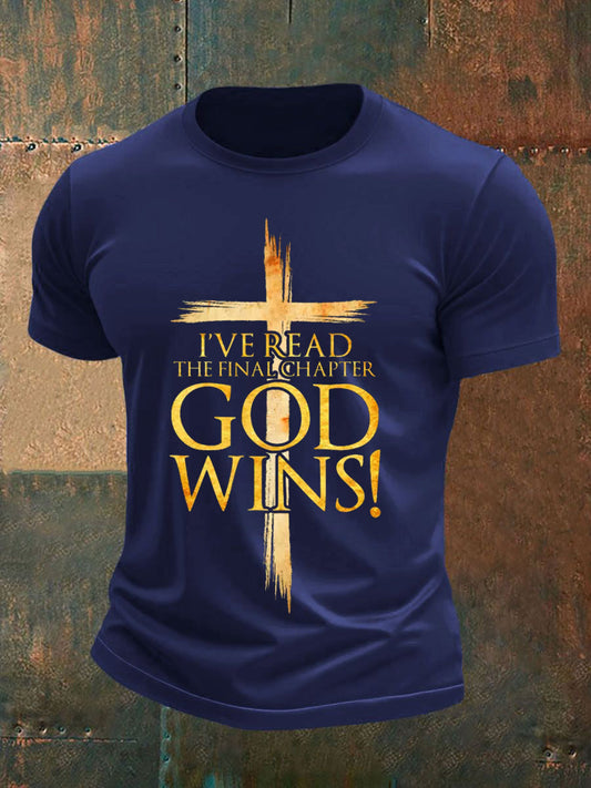 Men's I've Read The Final Chapter God Wins Christian Faith Cross Tee