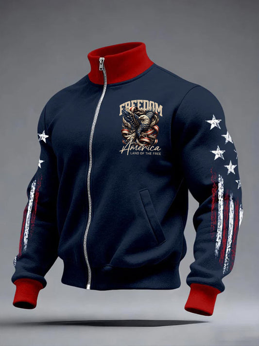 Men's Freedom America Land Of The Free Printed Zip-up Jacket