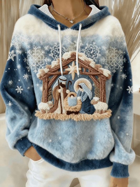 Women's Christian Nativity Scene Greatest Gift of All  Flannel Hoodie