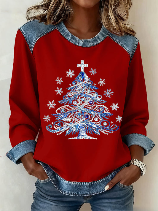 Women's Christmas Pattern Patchwork Art Sweatshirt