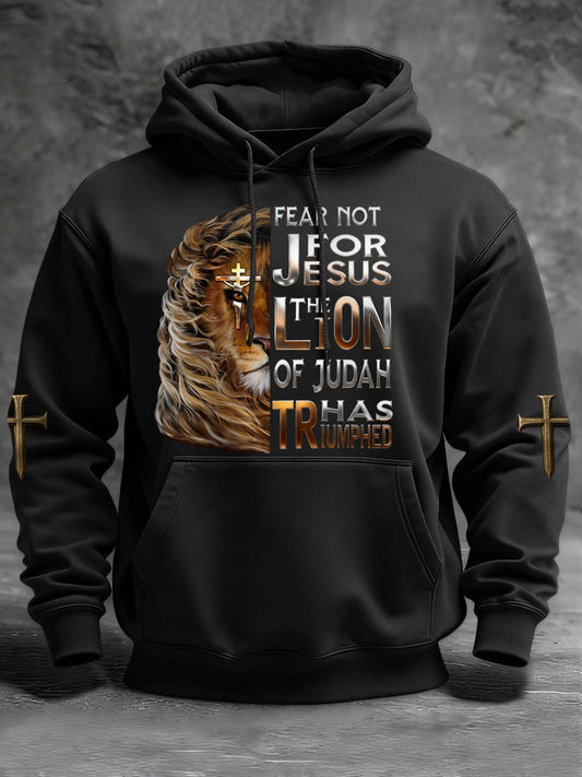 Men's Lion Of Judah Jesus Cross Faith Print Casual Hoodie